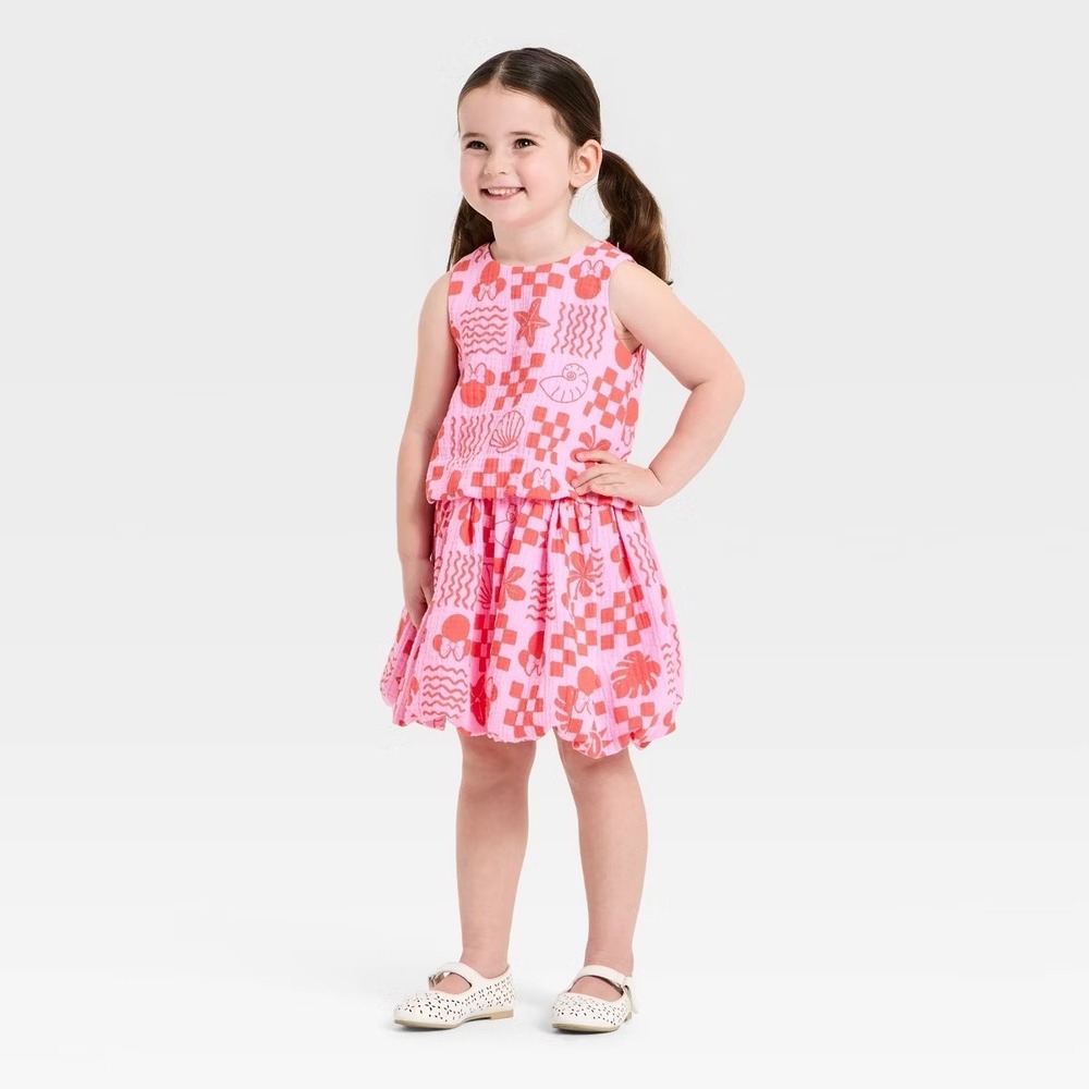 Disney Minnie Tank and Bubble Skirt Set Girls 5T Pink Red Tropical NWT